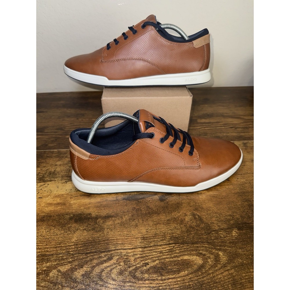 Aldo Flex Men's Size 11 Brown Tan Navy Leather Dress Shoes Rubber Sole Lace Up